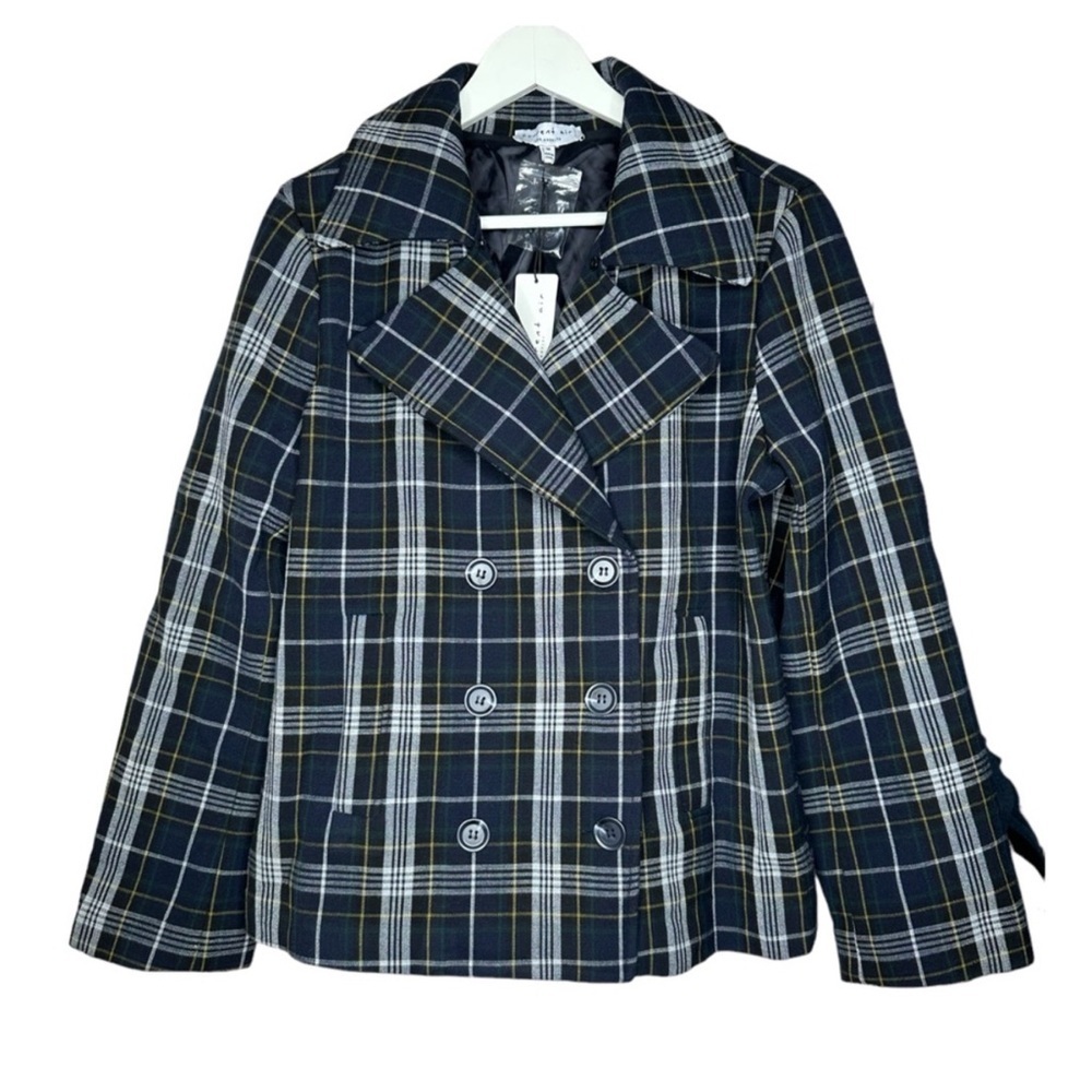 Anthropologie Current Air Plaid Double Breasted Coat Medium